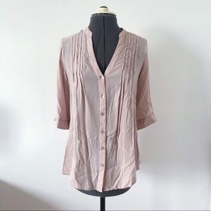 🎀 5/$25 Love Tree pink taupe pin tuck button down shirt sz S